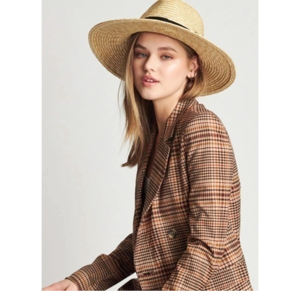 Brixton Joanna Wide Brim Straw Hat Honey Black Medium Summer Sun Fedora Boho - Picture 2 of 10